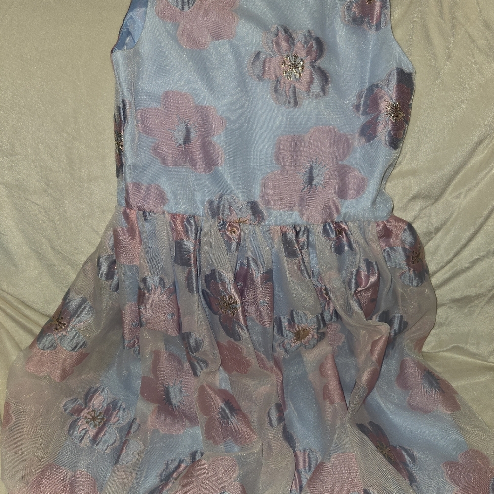 RARE EDITIONS - Girl's Blue with blue & pink flowers girls size 12